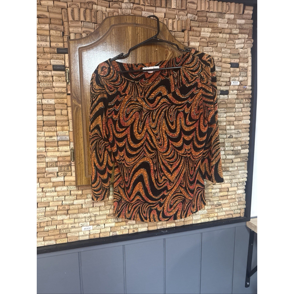 Vintage Dressbarn Y2K Whimsigoth Fairy Grunge Mesh Orange Scoop Neck Top